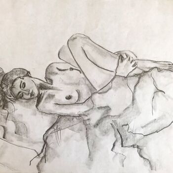 Zeichnungen mit dem Titel "FEMME AU REPOS" von Marlène Regazzoni (MaOni), Original-Kunstwerk, Bleistift