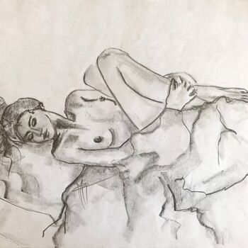 Drawing titled "FEMME AU REPOS" by Marlène Regazzoni (MaOni), Original Artwork, Pencil