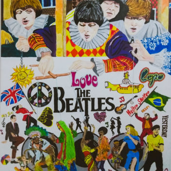 Pintura intitulada "Beatles manipulation" por Leno, Obras de arte originais, Acrílico Montado em Painel de madeira