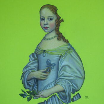 Σχέδιο με τίτλο "Portret in portret" από Marlies Van Leeuwen, Αυθεντικά έργα τέχνης, Κοντέ