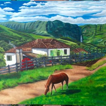 Schilderij getiteld "Vida rural" door Marlima Win, Origineel Kunstwerk, Olie