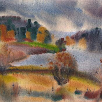 Malarstwo zatytułowany „Autumn watercolor l…” autorstwa Maria Marni, Oryginalna praca, Akwarela