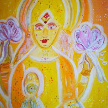 Painting titled "Bouddha Lakshmi" by Marnie Delblond, Original Artwork, Oil