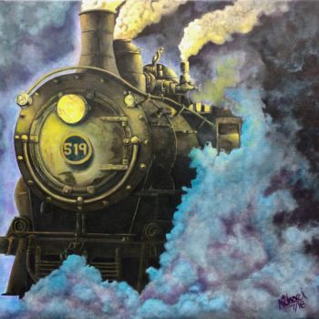 Painting titled "Steam engine 519" by Michael Arnold, Original Artwork, Acrylic