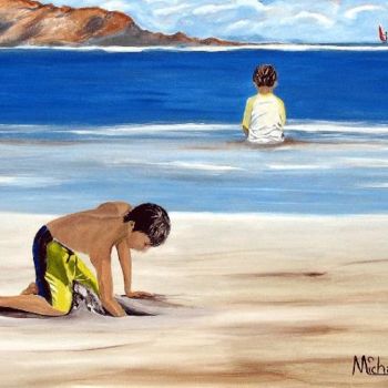 Painting titled ""Boys on the Beach"…" by Michael Arnold, Original Artwork, Acrylic