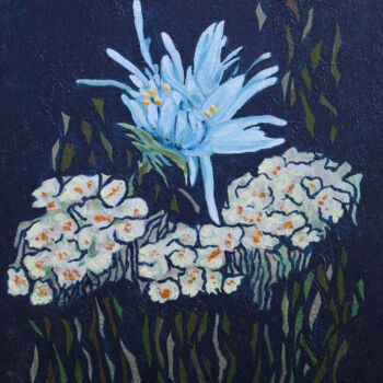 Schilderij getiteld "Blue Flower" door Mariya Smirnova, Origineel Kunstwerk, Acryl