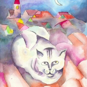 Painting titled "gato_no_telhado.jpg" by Marques Da Silva, Original Artwork