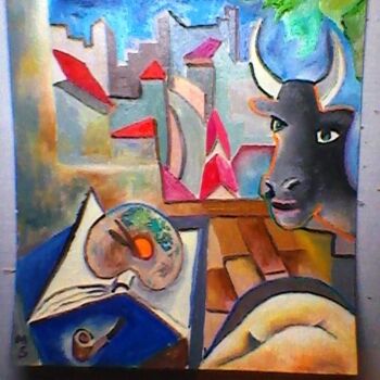 Painting titled "touro picassiano pe…" by Marques Da Silva, Original Artwork