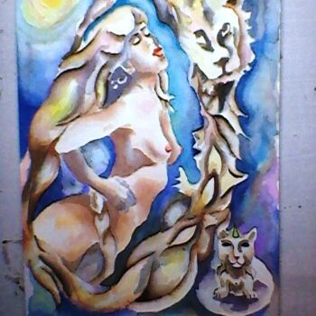 Ζωγραφική με τίτλο "mulher-fera" από Marques Da Silva, Αυθεντικά έργα τέχνης
