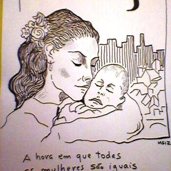 Drawing titled "mãe e filho" by Marques Da Silva, Original Artwork