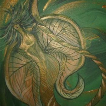Peinture intitulée "Green angel" par Maria Rana, Œuvre d'art originale, Autre