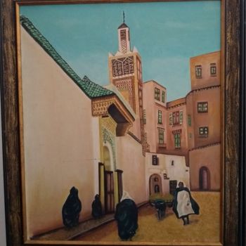Painting titled "mezquita" by Jose Morilla, Original Artwork, Oil Mounted on Wood Panel