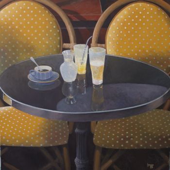 Schilderij getiteld "café de Flore Paris" door Jean-Marie Gregoire, Origineel Kunstwerk, Acryl