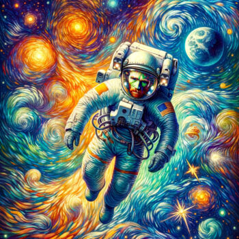 Arte digital titulada "Van Gogh Astronaut" por Marsha Alyouna, Obra de arte original, Trabajo Digital 2D