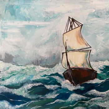 Malerei mit dem Titel "SHIP ON THE WAVES.…" von Marta Abdullaeva (ATRAM), Original-Kunstwerk, Acryl Auf Keilrahmen aus Holz…