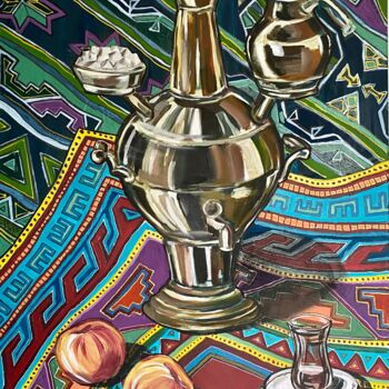 Malerei mit dem Titel "PICNIC WITH A SAMOV…" von Marta Abdullaeva (ATRAM), Original-Kunstwerk, Öl Auf Keilrahmen aus Holz mo…