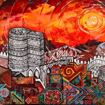 Schilderij getiteld "Lights of Baku" door Marta Abdullaeva (ATRAM), Origineel Kunstwerk, Acryl Gemonteerd op Frame voor hout…