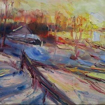 Pintura titulada "Paysage hivernal III" por Marta Lipowska, Obra de arte original, Oleo Montado en Bastidor de camilla de ma…