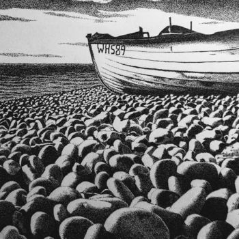 Dessin intitulée "Barca su spiaggia d…" par Marta Rizzi, Œuvre d'art originale, Encre