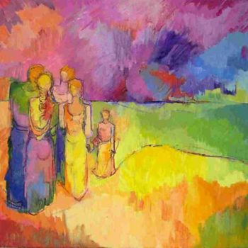 Pintura intitulada "Tres Generaciones" por Marta Bass, Obras de arte originais, Óleo
