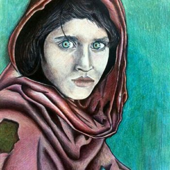 Zeichnungen mit dem Titel "La ragazza afghana" von Marta Castellani, Original-Kunstwerk, Conté-Buntstifte