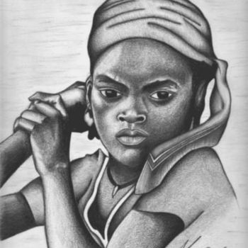 Drawing titled "Giovane africana" by Marta Castellani, Original Artwork, Graphite