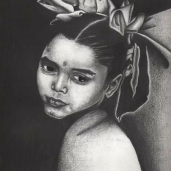 Disegno intitolato "Volto di bambina" da Marta Castellani, Opera d'arte originale, Grafite