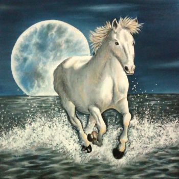 Pittura intitolato "Il cavallo bianco" da Marta Castellani, Opera d'arte originale, Olio