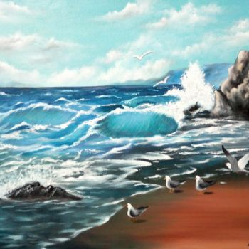 Pittura intitolato "Gabbiani in riva" da Marta Castellani, Opera d'arte originale, Olio
