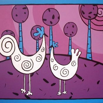 Peinture intitulée "rooster and hen" par Marta Crokis, Œuvre d'art originale, Huile
