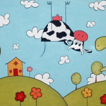 Peinture intitulée "Vaca Voadora I" par Marta Crokis, Œuvre d'art originale, Huile