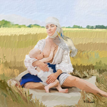 Digitale Kunst mit dem Titel ""Motherhood under t…" von Marta Vidiari, Original-Kunstwerk, 2D digitale Arbeit