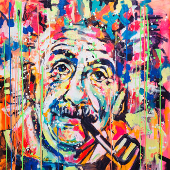 Картина под названием "Albert Einstein" - Marta Zawadzka, Подлинное произведение искусства, Акрил Установлен на Деревянная р…
