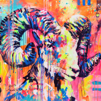 Painting titled "Bighorn sheep" by Marta Zawadzka, Original Artwork, Acrylic Mounted on Wood Stretcher frame
