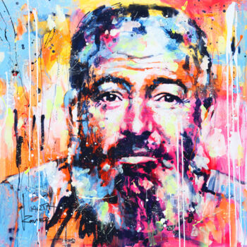 「Ernest Hemingway」というタイトルの絵画 Marta Zawadzkaによって, オリジナルのアートワーク, アクリル ウッドストレッチャーフレームにマウント