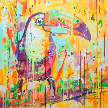 Painting titled "Happy Toucan" by Marta Zawadzka, Original Artwork, Acrylic Mounted on Wood Stretcher frame