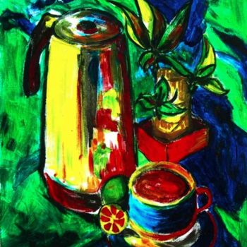 Painting titled "Cafetera (Coffee Po…" by Martemaniac, Original Artwork, Oil