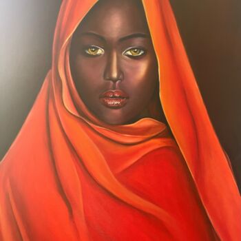 Pintura intitulada "mujer con manto rojo" por Martha Ariza, Obras de arte originais, Óleo