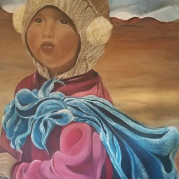 Painting titled "pastorcita peruana" by Martha Ariza, Original Artwork, Oil