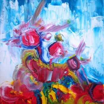 Painting titled "Eclat rouge" by Martha Melikian, Original Artwork, Oil