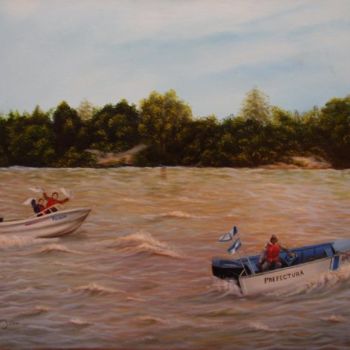 Painting titled ""Navegando tu Río"" by Martha Miguez, Original Artwork