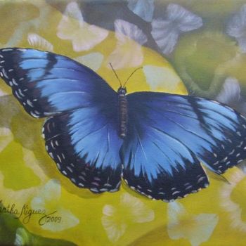 Painting titled ""Alitas Azules....."" by Martha Miguez, Original Artwork, Oil