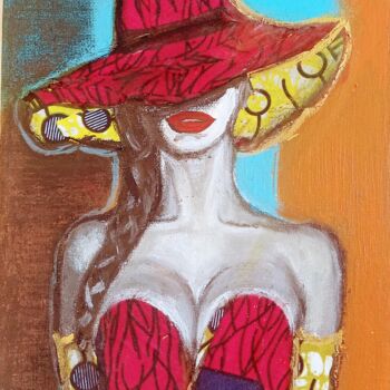 Painting titled "Lady in Red" by Marthe Ngandu, Original Artwork, Acrylic