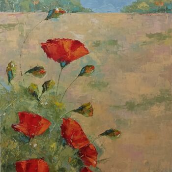 Painting titled "Red poppy flowers i…" by Marinko Šarić, Original Artwork, Oil