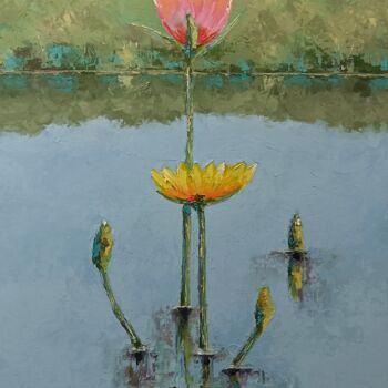 Painting titled "Water lily flowers…" by Marinko Šarić, Original Artwork, Oil