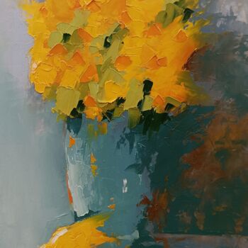 Painting titled "Abstract yellow flo…" by Marinko Šarić, Original Artwork, Oil