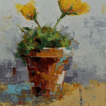 Malerei mit dem Titel "Yellow flowers in v…" von Marinko Šarić, Original-Kunstwerk, Öl
