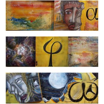 Painting titled "Triptyque D'Alpha e…" by Martial Barrault, Original Artwork, Acrylic Mounted on Wood Stretcher frame