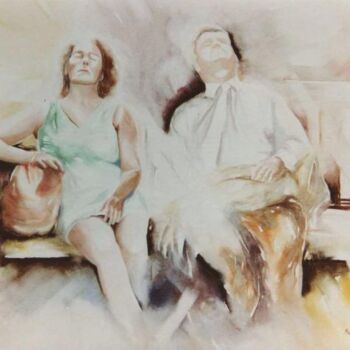 Pintura intitulada "soleil d'hiver" por Martial Bidard, Obras de arte originais, Aquarela