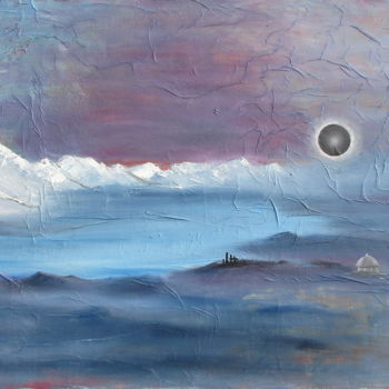 Painting titled "" Lune Noire "" by Martial Dumoulin, Original Artwork, Oil Mounted on Wood Stretcher frame